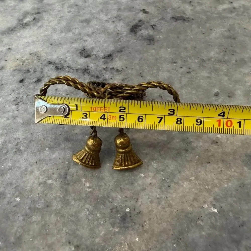 Set of 9 Vintage Brass Twisted Coiled Rope Bow and Tassel Napkin Rings